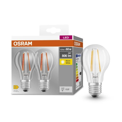 OSRAM BASE CL FIL 60 LED-Lampe, 6,5W, 806lm, Warmweiß, E27
