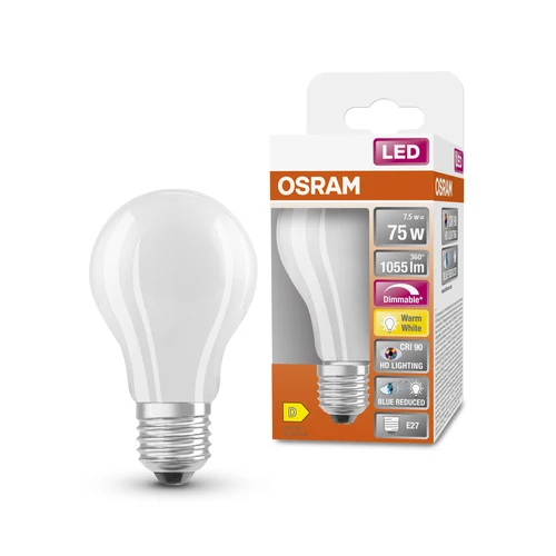 OSRAM Dimmbare LED-Lampe LED SUPERSTAR+ CL GL FR 75 dim 7,5W/927 E27 CRI90 BOX, E27 , Warmweiß