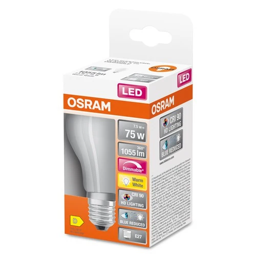 OSRAM Dimmbare LED-Lampe LED SUPERSTAR+ CL GL FR 75 dim 7,5W/927 E27 CRI90 BOX, E27 , Warmweiß