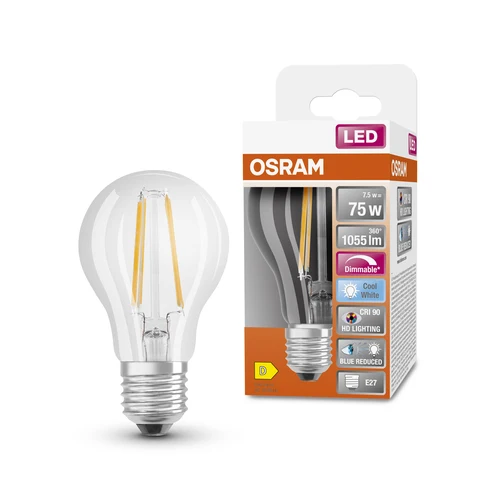 OSRAM Dimmbare LED-Lampe LED SUPERSTAR+ CL FIL 75 dim 7,5W/940 E27 CRI90 BOX, E27 , Kaltweiß