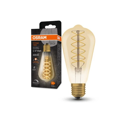OSRAM Dimmbare LED-Lampen, Vintage-Edition, 37 Watts Ersatz, E27, G95-shape, 2200 Kelvin, Warm Comfort Light, Klares Glas,...