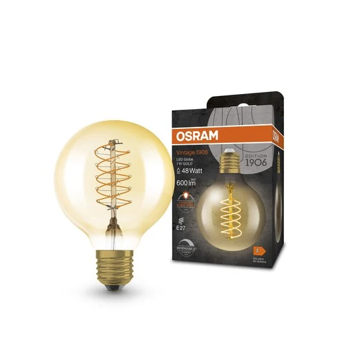 OSRAM Dimmbare LED-Lampen, Vintage-Edition, 48 Watts Ersatz, E27, G80, 2200 Kelvin, Warm Comfort Light, Klares Glas, singl...