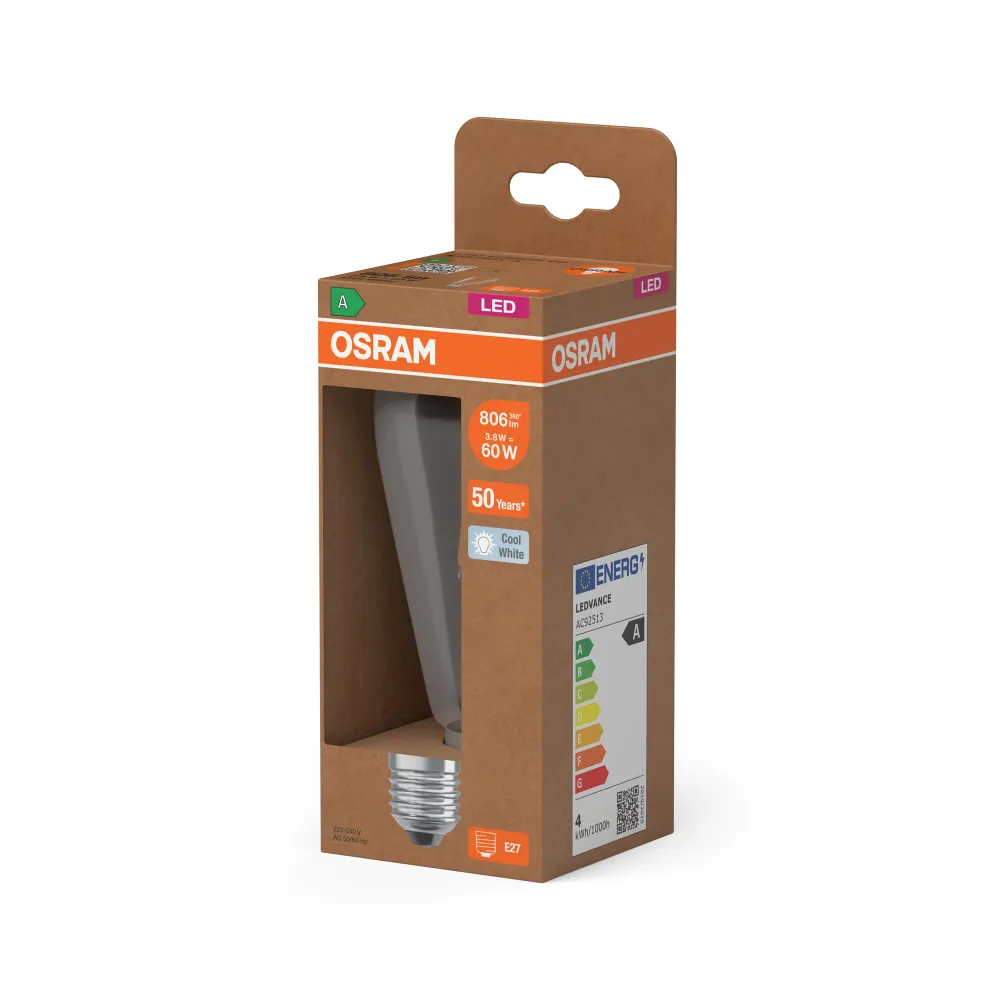 OSRAM Energy Class LED-Lampe, Edisonform, 3.8W, Klar, EEK , Kaltweiß