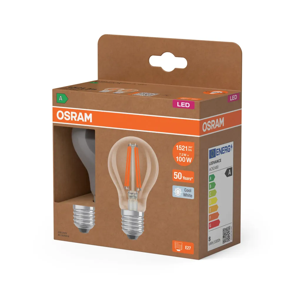 OSRAM Energy Class LED-Lampe, Kolbenform, 7.2W, Klar, EEK , Kaltweiß , E27