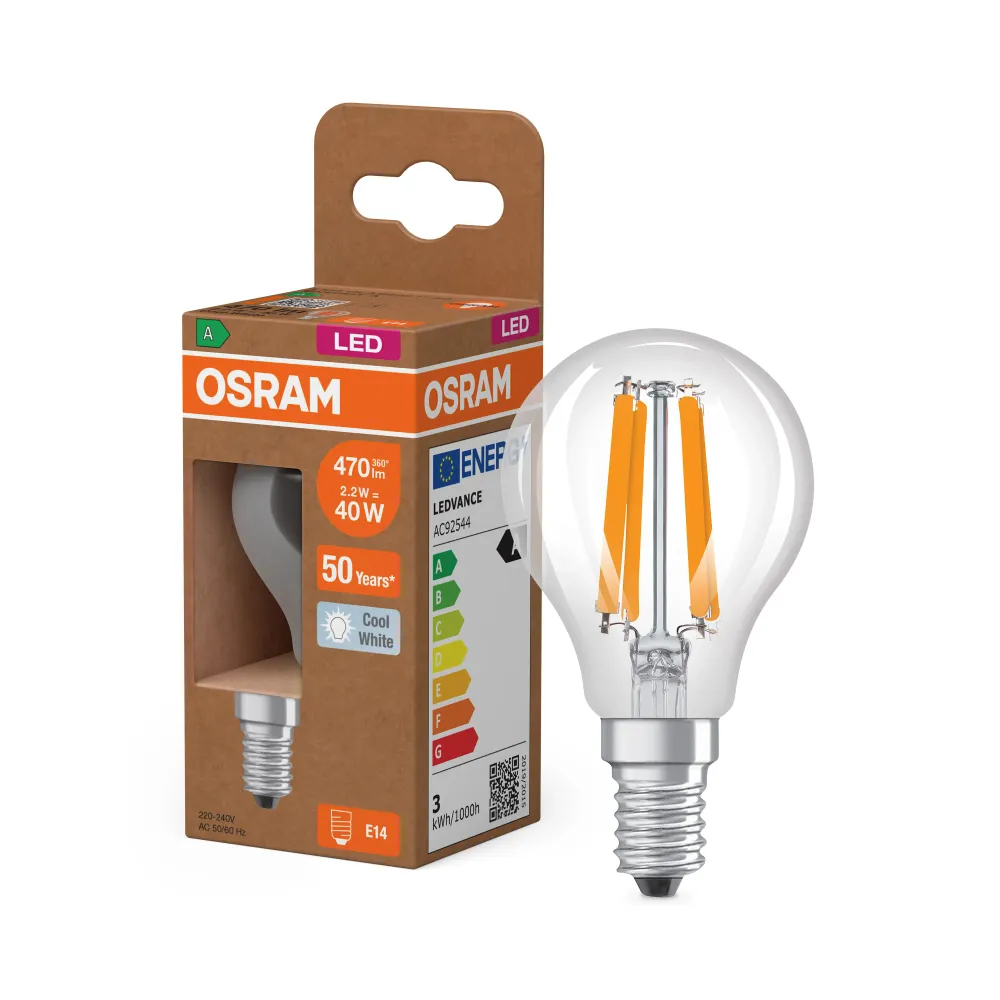 OSRAM Energy Class LED-Lampe, Miniball, 2.2W, Klar, EEK , Kaltweiß , E14