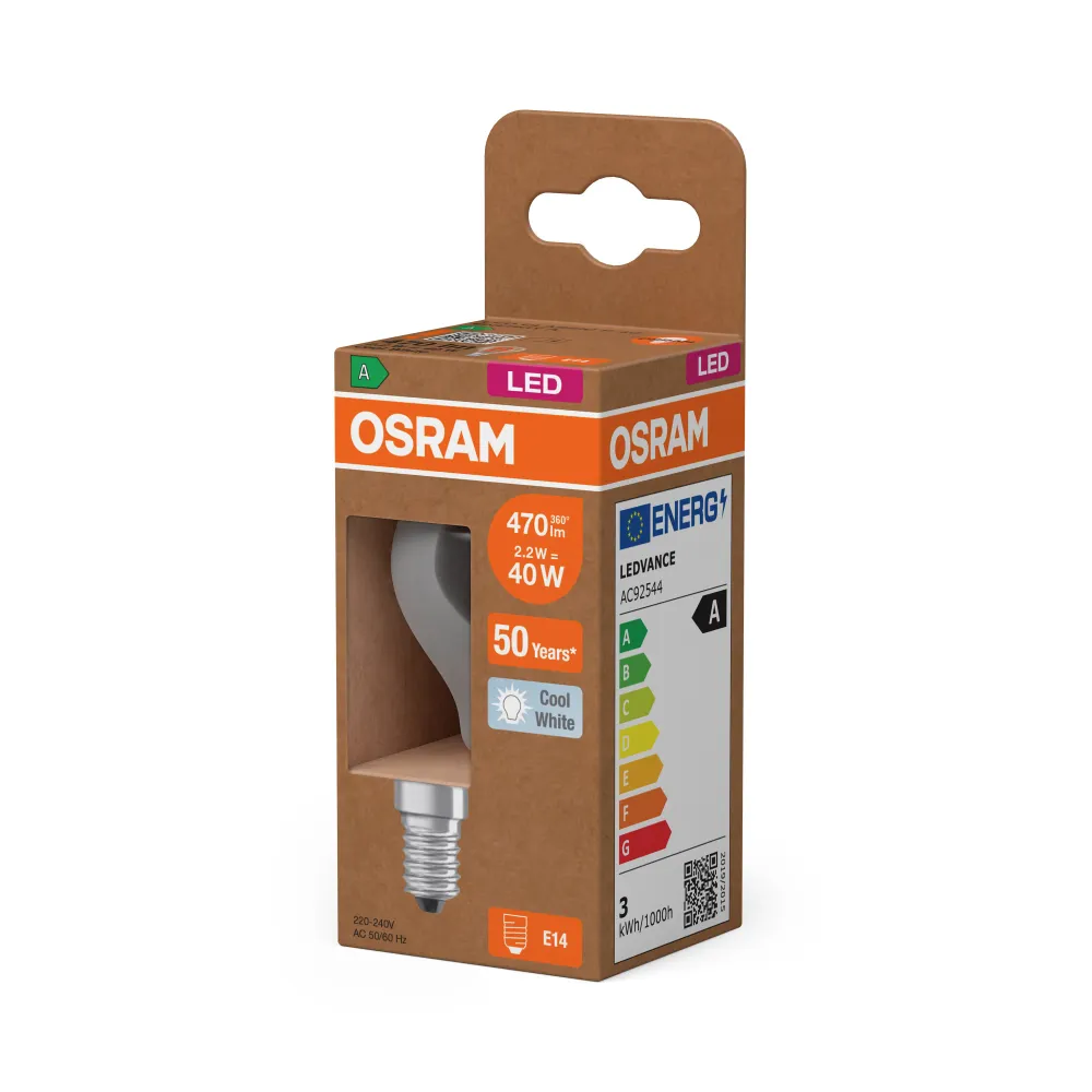 OSRAM Energy Class LED-Lampe, Miniball, 2.2W, Klar, EEK , Kaltweiß , E14