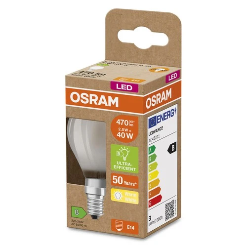 OSRAM SUPERSTAR+ CLASSIC P GLFR 40 LED-Lampe, 2,5W, 470lm , Warmweiß , E14