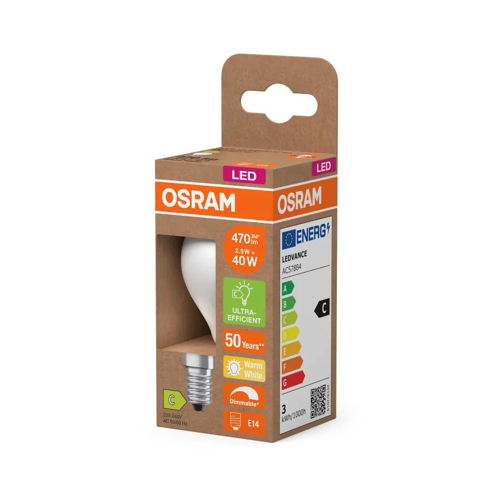 OSRAM SUPERSTAR+ CLASSIC P GLFR 40 LED-Lampe, 2,9W, 470lm , Warmweiß , E14