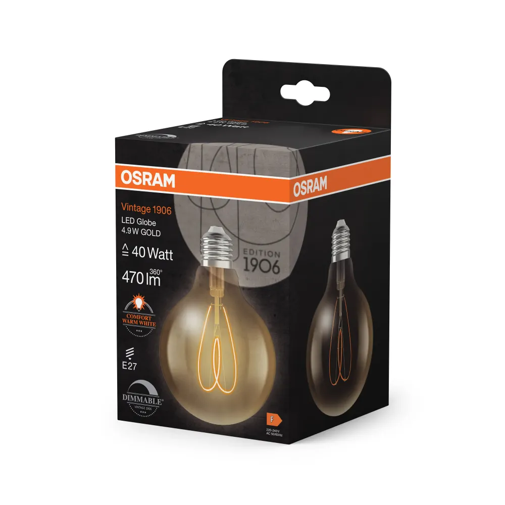 OSRAM Vintage 1906 Globe LED-Lampe Gold, 4.9W, 470lm, 95mm , Comfort warm white , E27