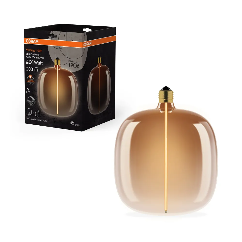 OSRAM Vintage 1906® LED BIG DECORATIVE BULB FILAMENT-MAGNETIC STYLE LED-Lampe Tea Brown, dimmbar, 4.8W, E27, OVAL , Comfor...