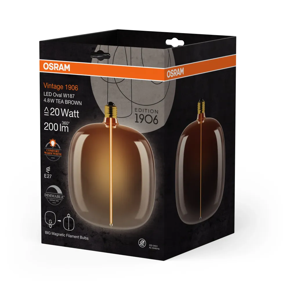 OSRAM Vintage 1906® LED BIG DECORATIVE BULB FILAMENT-MAGNETIC STYLE LED-Lampe Tea Brown, dimmbar, 4.8W, E27, OVAL , Comfor...