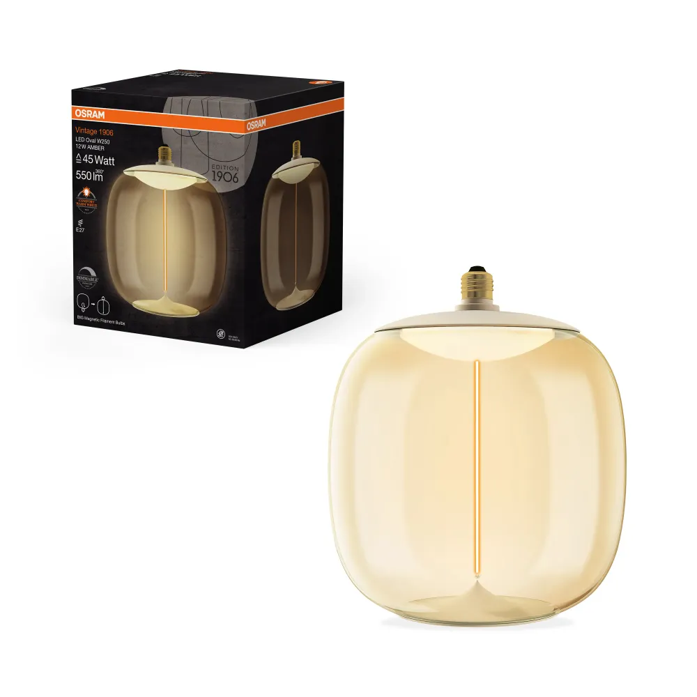 OSRAM Vintage 1906® LED BIG DECORATIVE BULB FILAMENT-MAGNETIC STYLE LED-Lampe Amber, 12W, 550lm, dimmbar, E27, OVAL , Comf...