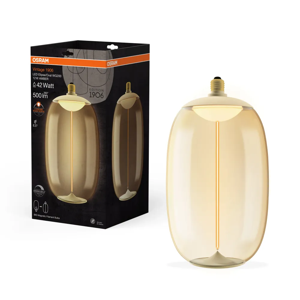 OSRAM Vintage 1906® LED BIG DECORATIVE BULB FILAMENT-MAGNETIC STYLE LED-Lampe Amber, dimmbar, 12W, E27, ELIPSE OVAL , Comf...