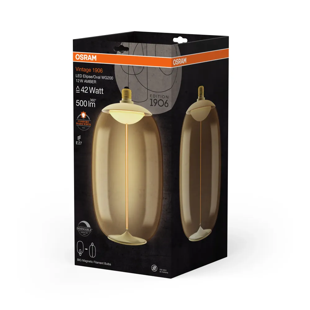 OSRAM Vintage 1906® LED BIG DECORATIVE BULB FILAMENT-MAGNETIC STYLE LED-Lampe Amber, dimmbar, 12W, E27, ELIPSE OVAL , Comf...