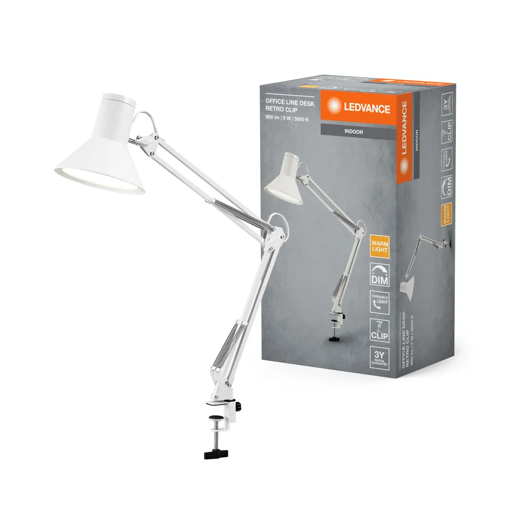 LEDVANCE OFFICE LINE Desk Retro Clip Schreibtischleuchte 9W 830 Dimmable White, 617 lm, 3000 K, Warmweiß