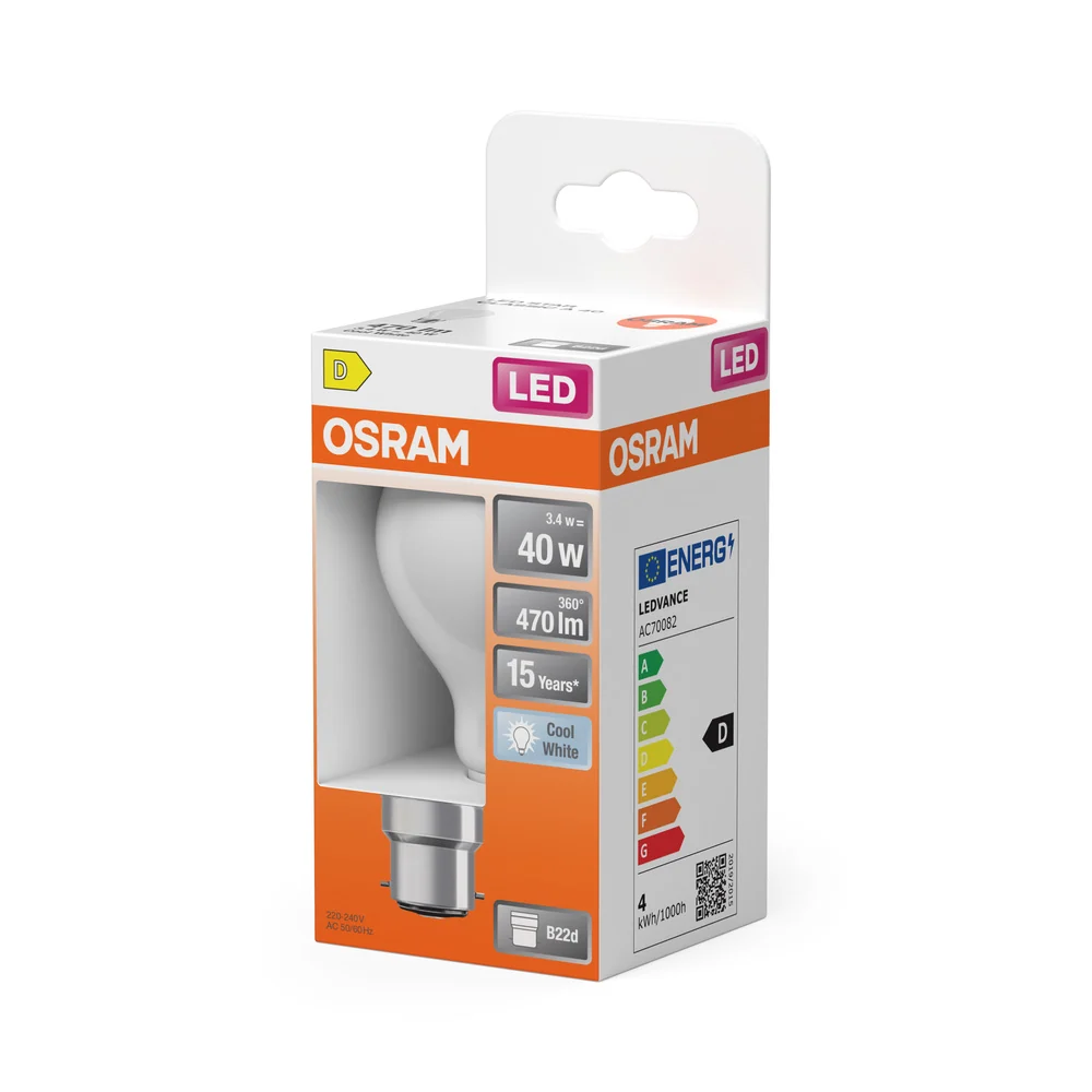 OSRAM LED Lampe LED Retrofit CLASSIC 4W 840 Frosted B22d, 470 lm, 4000 K, Kaltweiß