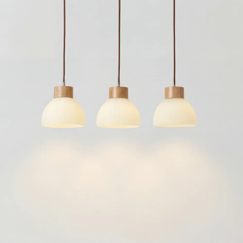 Bragi 3 Licht Weiß Ribbed Glas Schirm Pendelleuchte At Ease Home Life