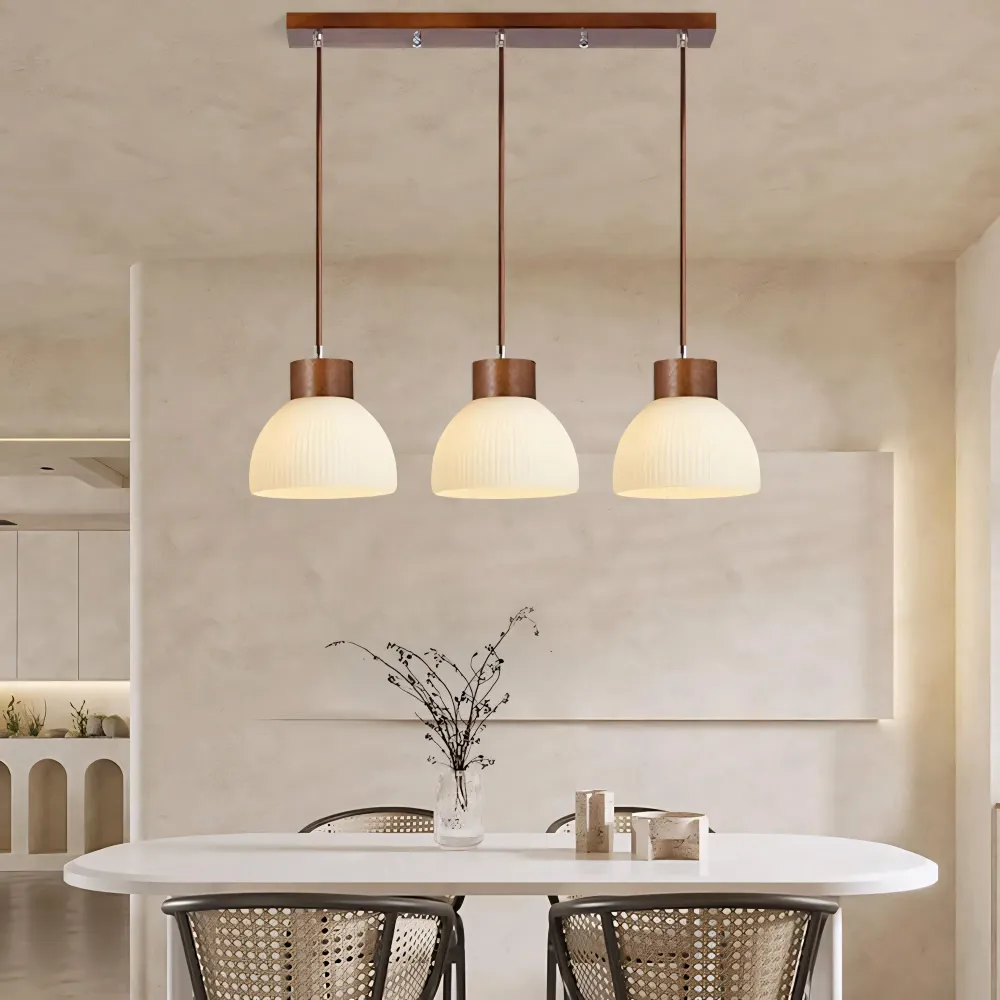 Bragi 3 Licht Weiß Ribbed Glas Schirm Pendelleuchte At Ease Home Life
