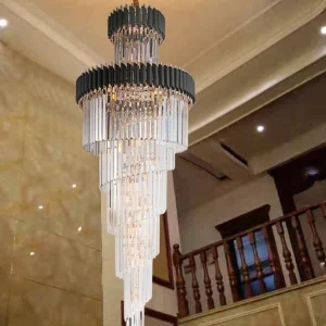 Luxuriöser Moderner Kristallkronleuchter Für Treppenhaus Langes Loft Schwarze Leuchte Villa Lobby Wohnzimmer Dia ATY Home...
