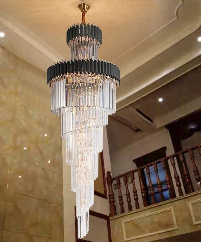 Luxuriöser Moderner Kristallkronleuchter Für Treppenhaus Langes Loft Schwarze Leuchte Villa Lobby Wohnzimmer Dia ATY Home...
