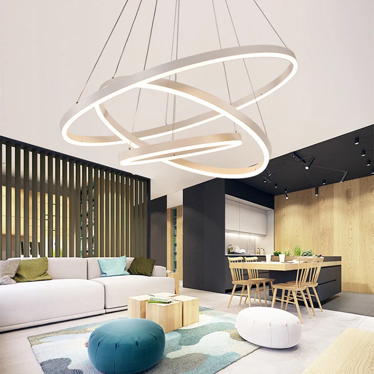 1/2/3-Licht-Wohnzimmer-Kronleuchter-Anhänger mit Ring-Acrylschirm, braun/schwarz/weiß, Deckenleuchte warmem/weißem/natürli...