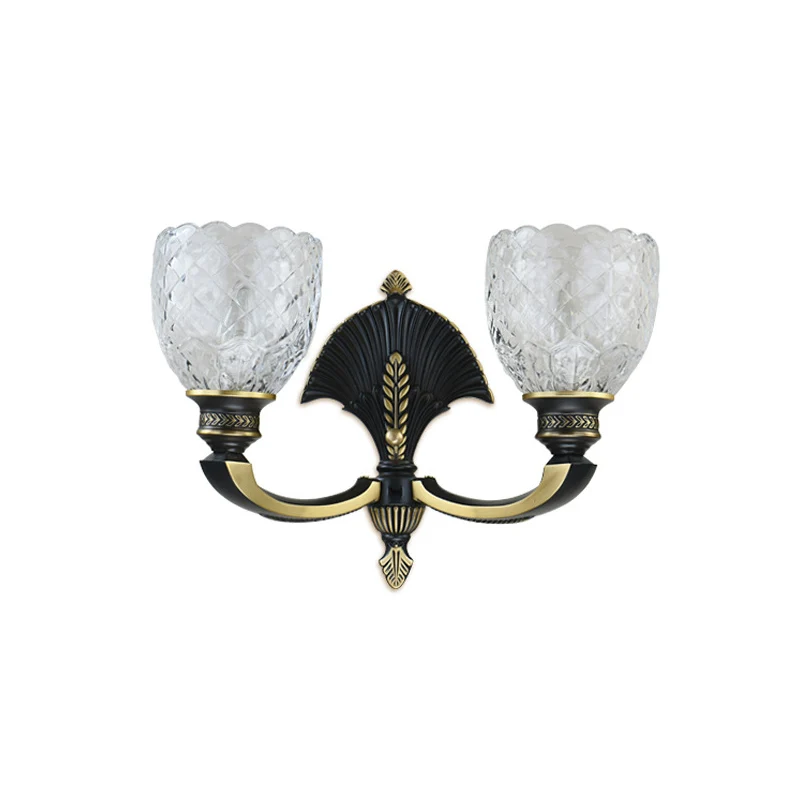 1/2-Licht-Wandleuchte, Vintage-Kuppel-Wandleuchte aus klarem Glas mit gebogenem Arm aus Messing für Arbeitszimmer Clearhalo
