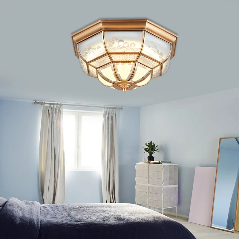 13"/21" W LED-Deckenleuchte, mundgeblasenes Opalglas, Messing im Kolonialstil, bündige Leuchte für Schlafzimmer Clearhalo