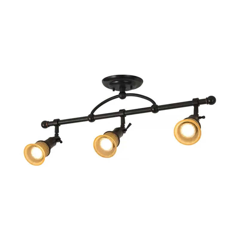 1/3-Kopf-Milchglas-halbbündige traditionelle schwarze Deckenleuchte mit schwarzem Bell-Korridor, verstellbare metallische...