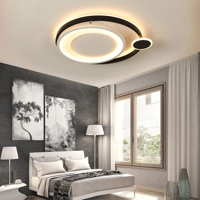 15"/18"/21,5" Wide Orbit Deckenleuchte Nordic Metal Schwarz/Weiß LED-Einbauleuchte Warmweiß Clearhalo