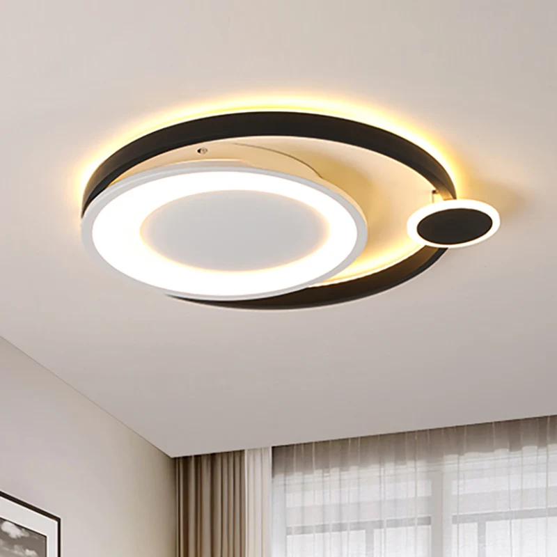 15"/18"/21,5" Wide Orbit Deckenleuchte Nordic Metal Schwarz/Weiß LED-Einbauleuchte Warmweiß Clearhalo