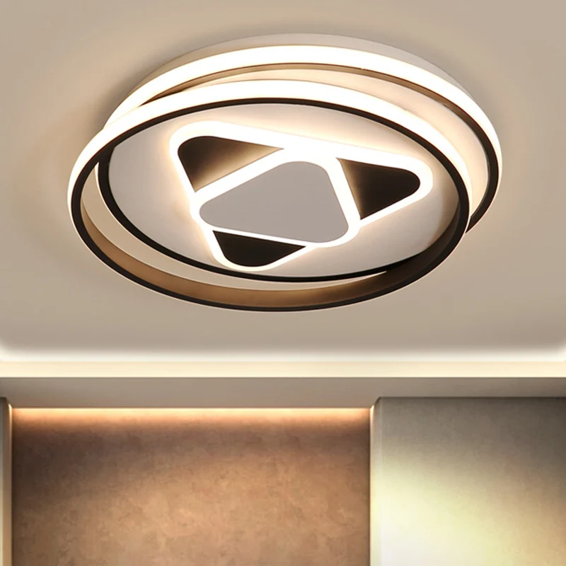 16,5"/20,5" breite schwarze dreieckige Unterputzleuchte, moderne LED-Deckenleuchte aus Acryl mit warmem/dreifarbigem Licht...