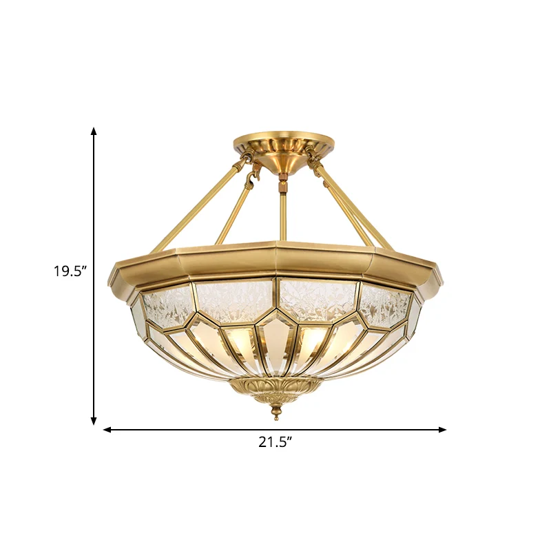 18"/19,5" Wide Bowl Schlafzimmer Semi-Flush Light Antik-Milchglas 4/6 Lichter Gold Semi-Mount-Beleuchtung Clearhalo