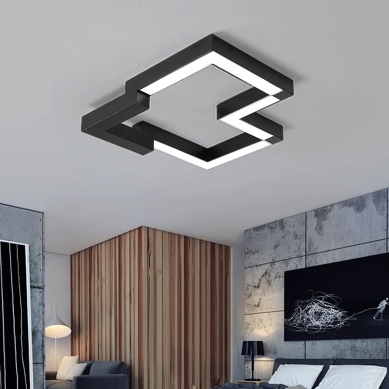 19,5"/25,5" breite geometrische Deckenleuchte aus Metall, moderne schwarz/weiße LED-Einbauleuchte warmem/weißem Licht Clea...