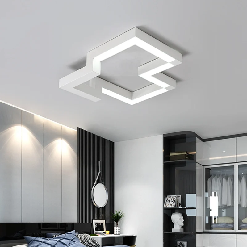 19,5"/25,5" breite geometrische Deckenleuchte aus Metall, moderne schwarz/weiße LED-Einbauleuchte warmem/weißem Licht Clea...