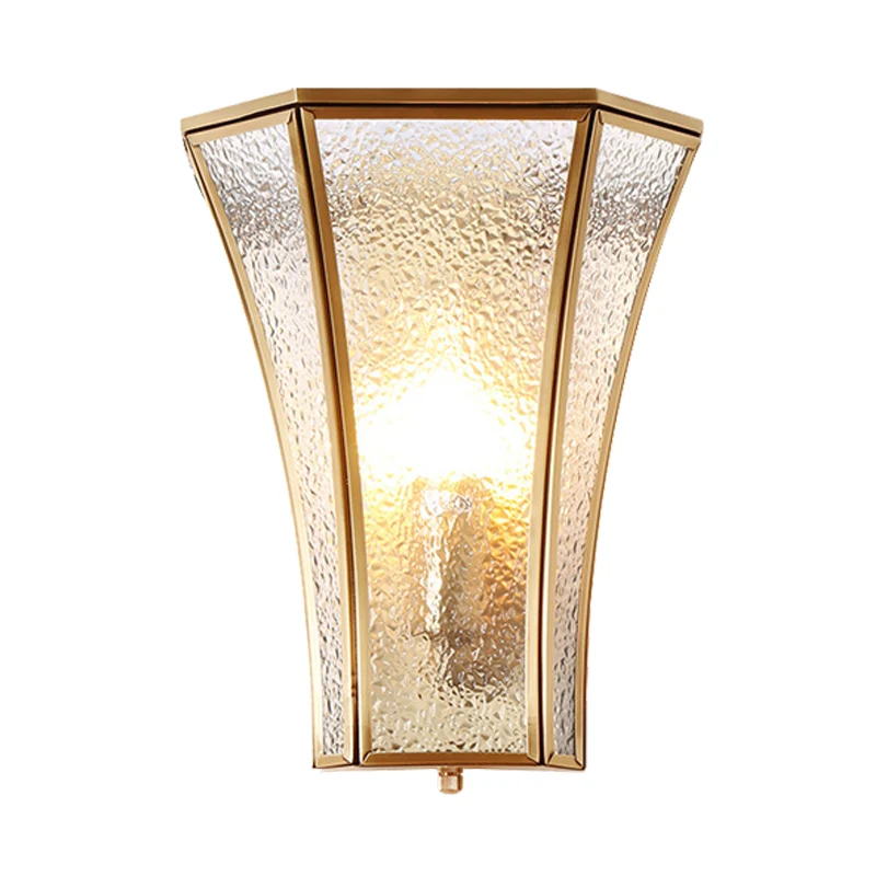1-flammige, ausgestellte Wandleuchte, traditionelle Wandleuchte aus strukturiertem Glas aus Messing mit Treppe Clearhalo