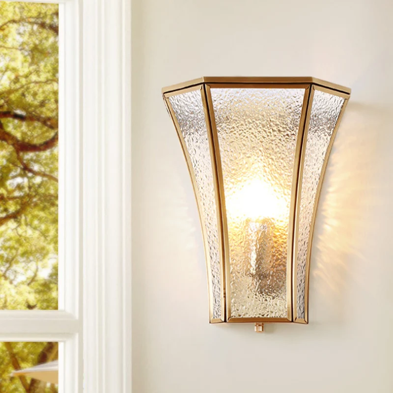 1-flammige, ausgestellte Wandleuchte, traditionelle Wandleuchte aus strukturiertem Glas aus Messing mit Treppe Clearhalo