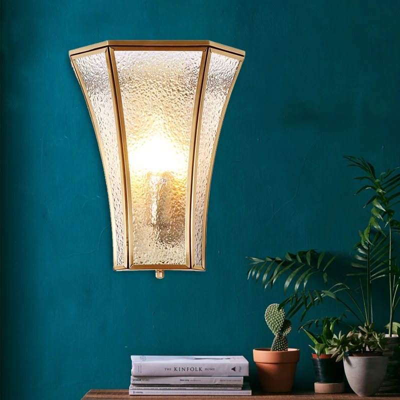 1-flammige, ausgestellte Wandleuchte, traditionelle Wandleuchte aus strukturiertem Glas aus Messing mit Treppe Clearhalo
