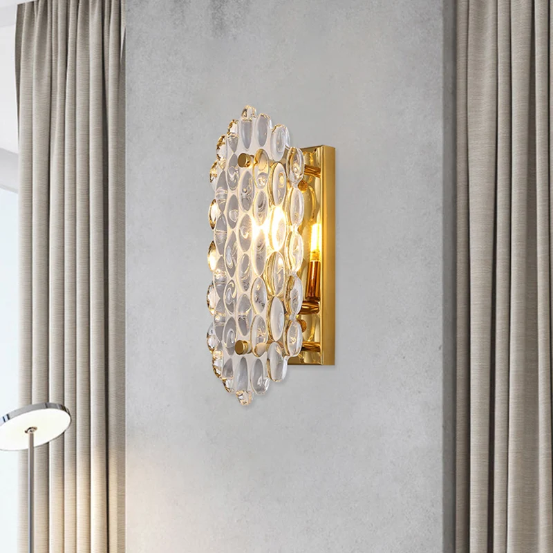 1-flammige Flur-Wandleuchte, postmoderne goldene Wandleuchte mit maisförmigem Kristallschirm Clearhalo