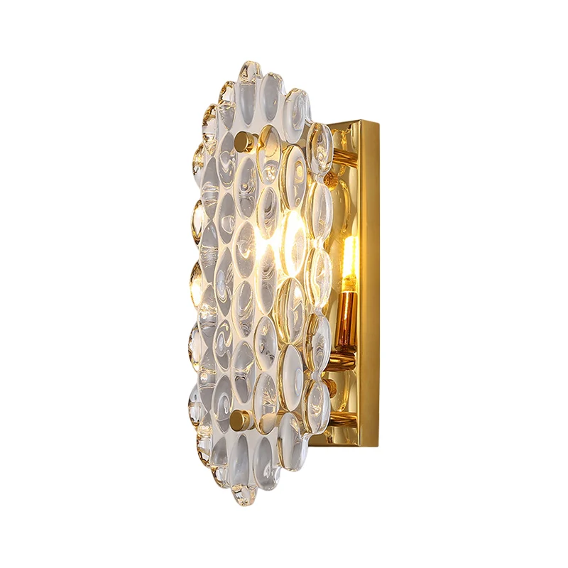 1-flammige Flur-Wandleuchte, postmoderne goldene Wandleuchte mit maisförmigem Kristallschirm Clearhalo