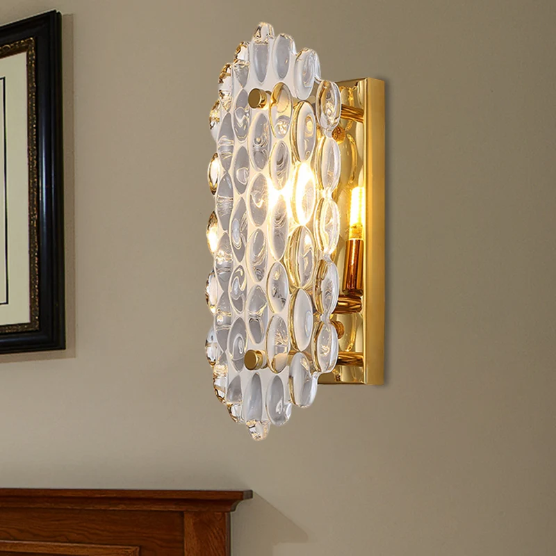 1-flammige Flur-Wandleuchte, postmoderne goldene Wandleuchte mit maisförmigem Kristallschirm Clearhalo