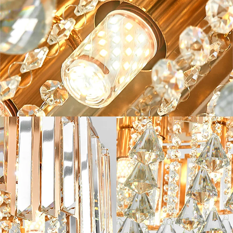 1-flammige, halbbündige, goldene moderne Zylinder-Deckenleuchte mit Kristallblock Gold Clearhalo