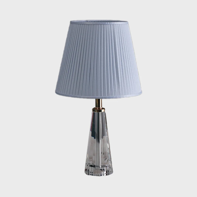 1-flammige konische Schreibtischbeleuchtung, minimalistische Nachttischlampe aus klarem Kristall Grau/Rosa/Blau mit plissi...