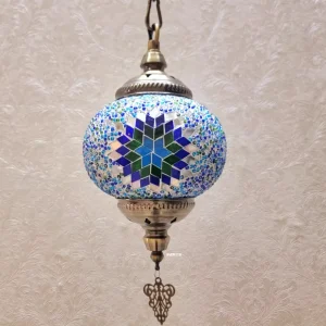 1-flammige kugelförmige Pendelleuchte, marokkanisches blaues Metall-Hängelampen-Set für das Esszimmer Clearhalo