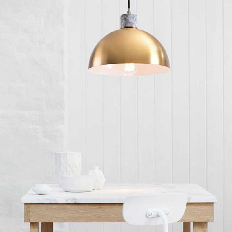 1-flammige Pendelleuchte für die Küche, minimalistische Hängeleuchte aus Messing mit kuppelförmigem Metallschirm Clearhalo