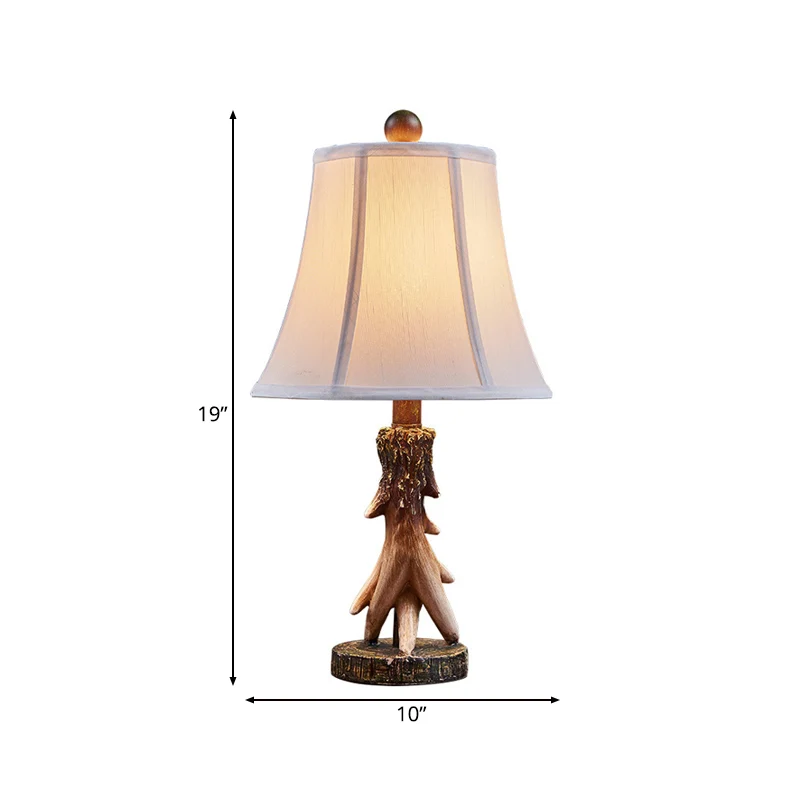 1-flammige Schreibtischleuchte, traditionelle Bell-Leselampe aus Stoff Weiß für Schlafzimmer mit Holzsockel Clearhalo