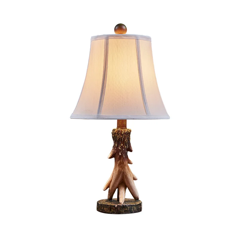 1-flammige Schreibtischleuchte, traditionelle Bell-Leselampe aus Stoff Weiß für Schlafzimmer mit Holzsockel Clearhalo