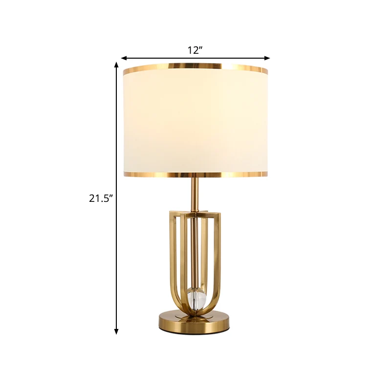 1-flammige Tischleuchte aus Metall mit traditionellem goldenen Schnittrahmen, toller Nachttischlampe mit weißem Stoffschir...