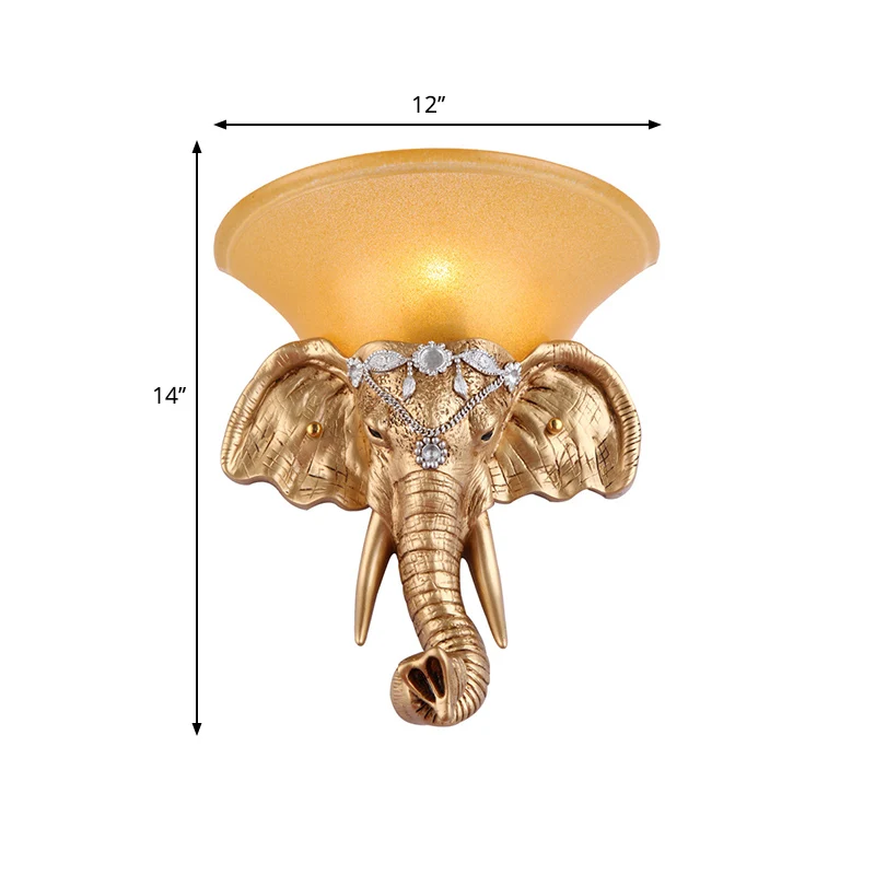 1-flammige Wandleuchte aus Kunstharz im Retro-Stil, goldener Elefantenkopf, Schlafzimmer-Wandleuchte mit ausgestelltem gel...