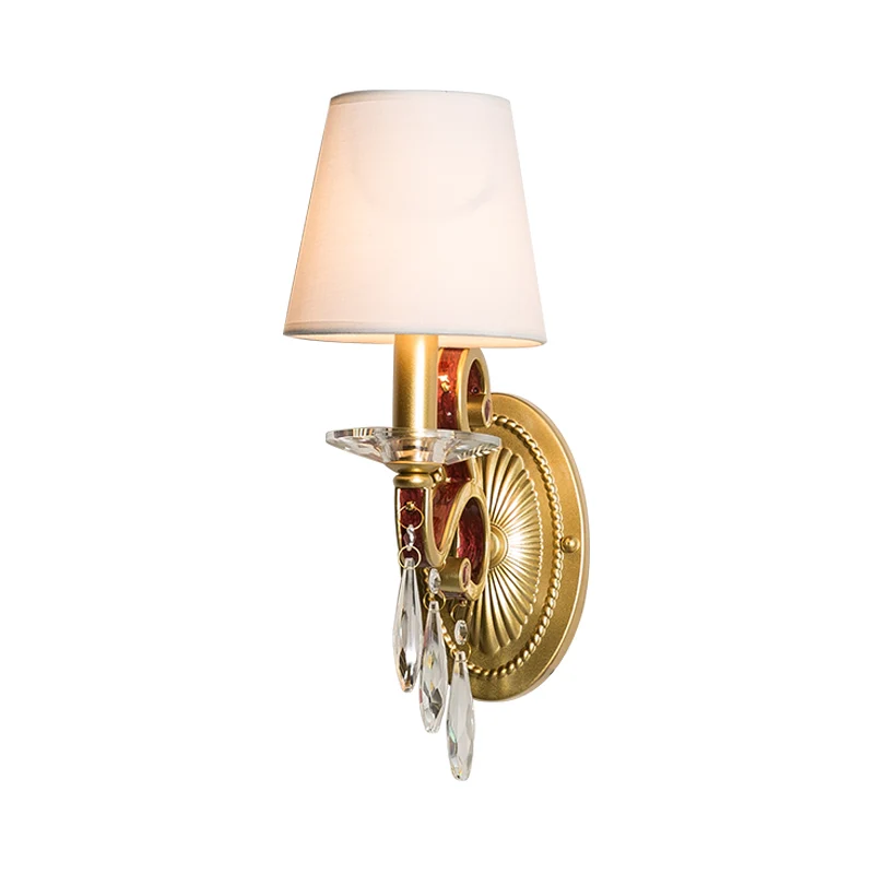 1-flammige Wandleuchte aus Metall im Landhausstil, goldene Kegel-Schlafzimmerleuchte mit/ohne Schirm Clearhalo