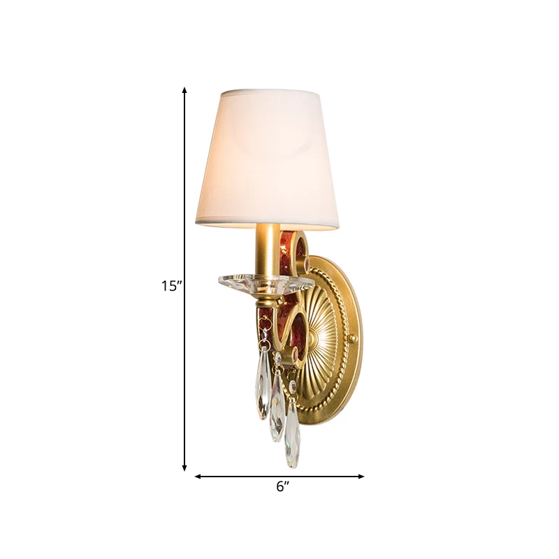 1-flammige Wandleuchte aus Metall im Landhausstil, goldene Kegel-Schlafzimmerleuchte mit/ohne Schirm Clearhalo